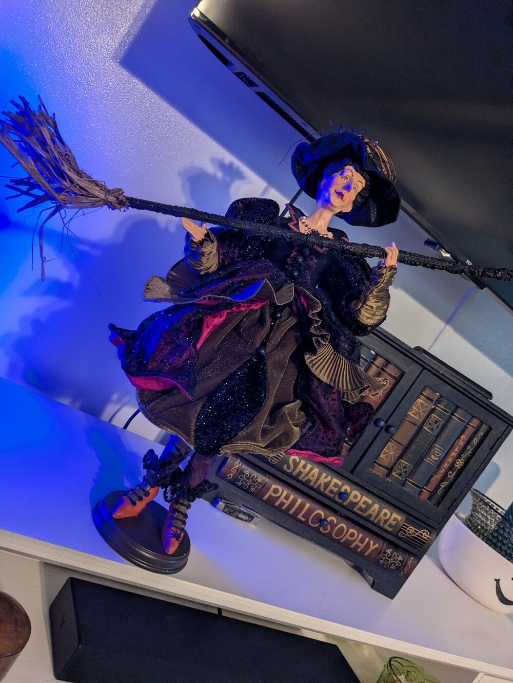 Black & Purple Witch Figurine Holiday Decor Doll  - Decorative Witch with Broom